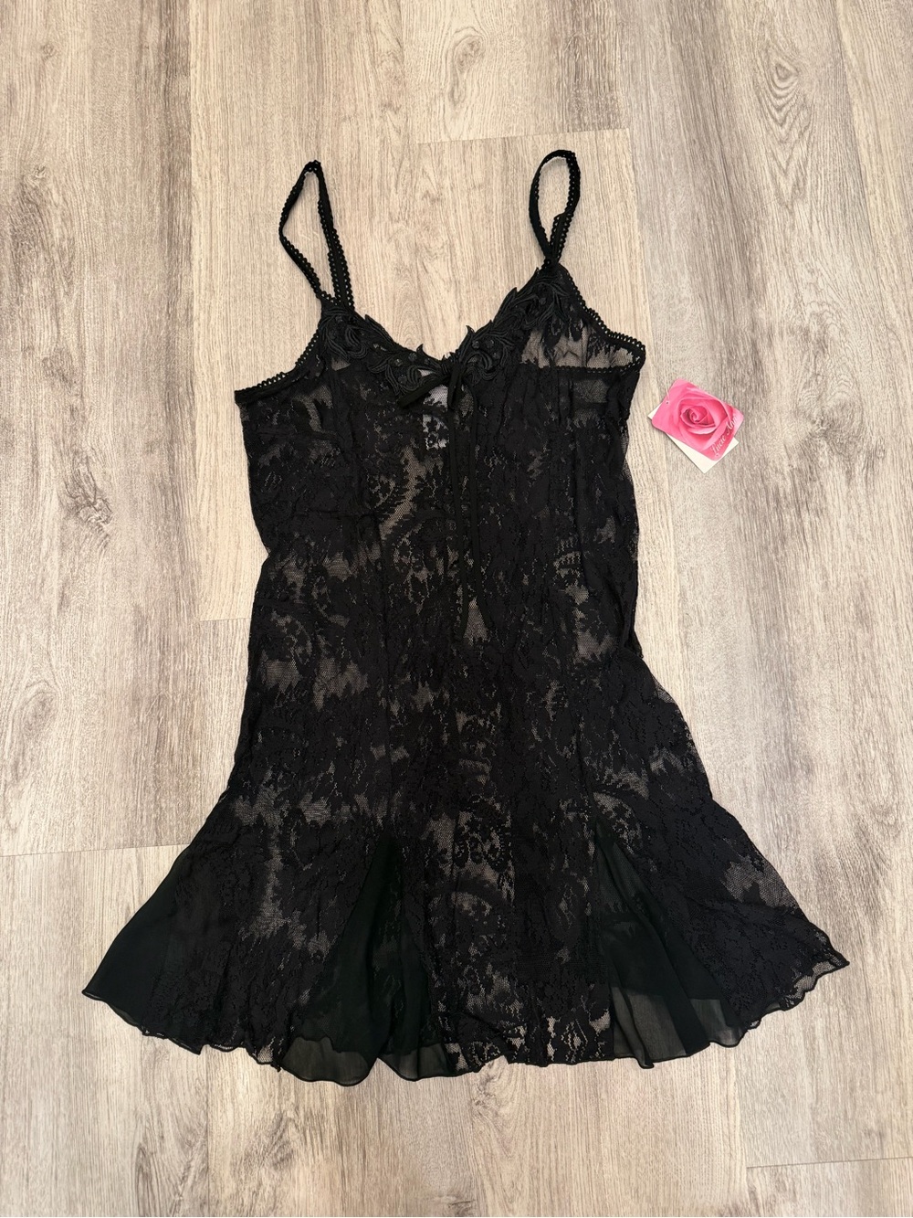 NWT Lucie Ann Black Lace Slip Dress Nightgown Medium Y2K